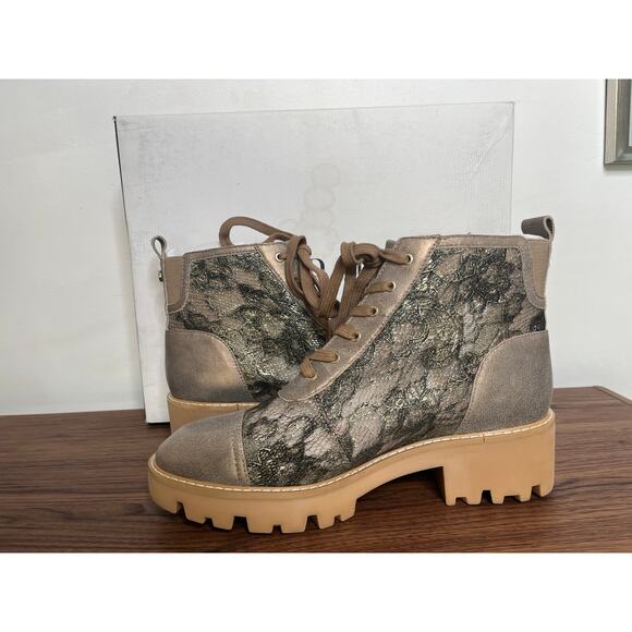 NEW Donald Pliner Eliaa Light Bronze Lace Lug Sole Boots sz 9.5 Boho Glam Sheer - Picture 6 of 11